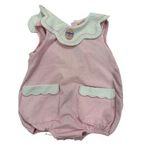 Babeeni Pink Easter Egg Bubble Romper Peter Pan Collar Scalloped Trim 9M